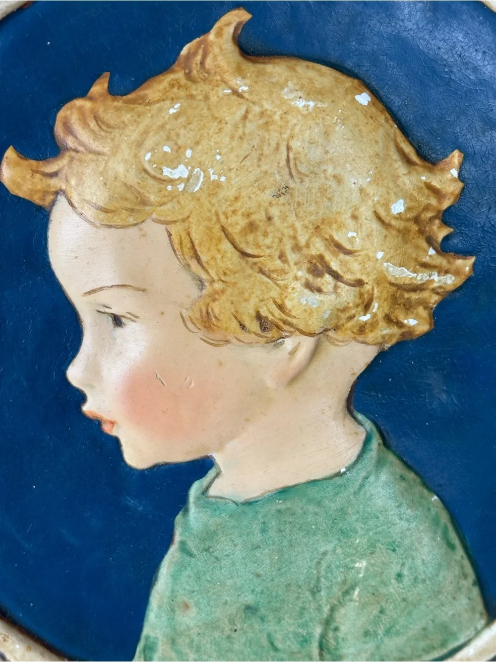 Vintage Plaster Wall Plaque/ Art Deco   Style-Child Portrait /Fruit & Star Boar